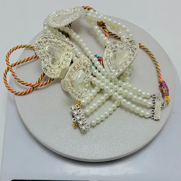 Pearls Jewelry Set, Pearls Beaded Chain Necklace With Metal Motifs And Earrings - Picture 5 of 10